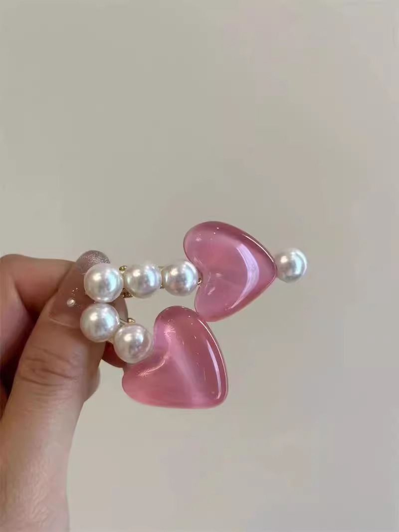 Sweet pearl heart-shaped hair clips, forehead fringe clips, girlish princess hair clips, cute duckbill clips, hair accessories pic 8