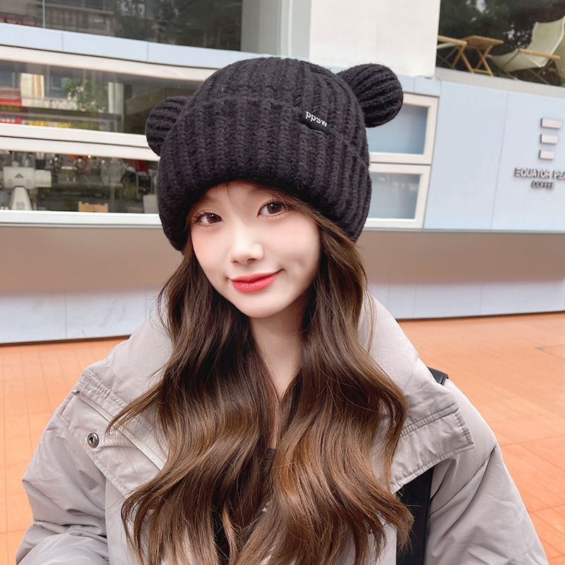 Japanese-style sweet and cute bear hat, winter Korean-style face-enhancing small knitted hat, thickened warm ear-protecting woolen hat for women pic 51