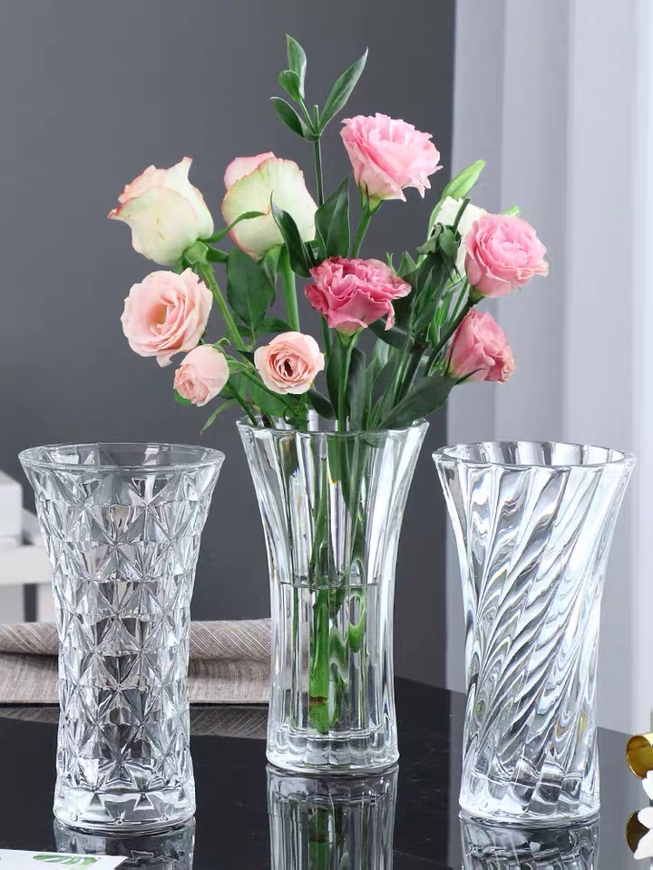 Yuxing thickened transparent crystal glass flat-bottomed transparent glass vase, living room decoration, hydroponic plant, lucky bamboo, lily vase, vessel, home decoration pic 2
