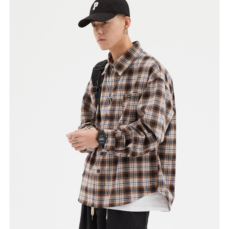 美式春秋季日系长袖格子衬衫男士韩版潮流ins网红休闲款衬衣外套详情46