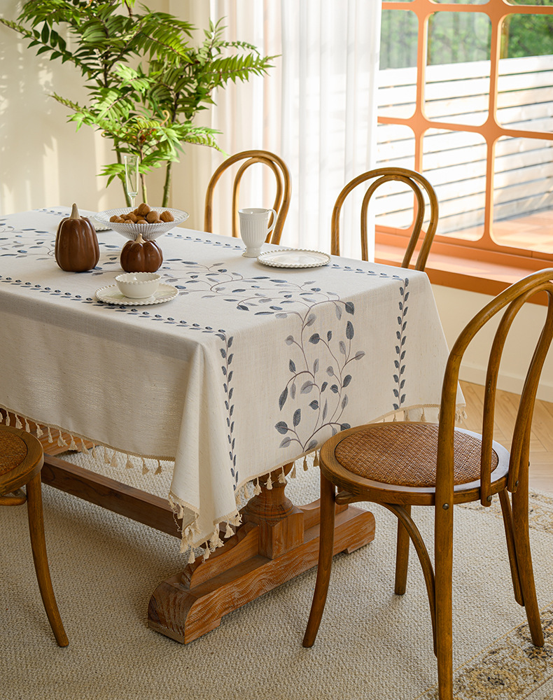 Youzhuo Nordic modern, simple, fashionable, creative, elegant and high-end cotton and linen fabric tablecloths, waterproof embroidered tablecloths, small floral coffee table fabrics, tassel cover fabrics, rectangular tablecloths pic 18