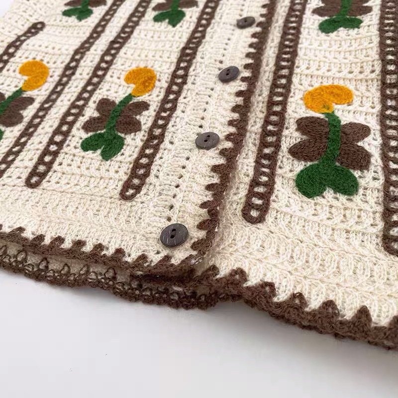 New Korean-style embroidered knitted small vest for women in early autumn, retro and fashionable, versatile, short hollowed-out coat and waistcoat pic 7