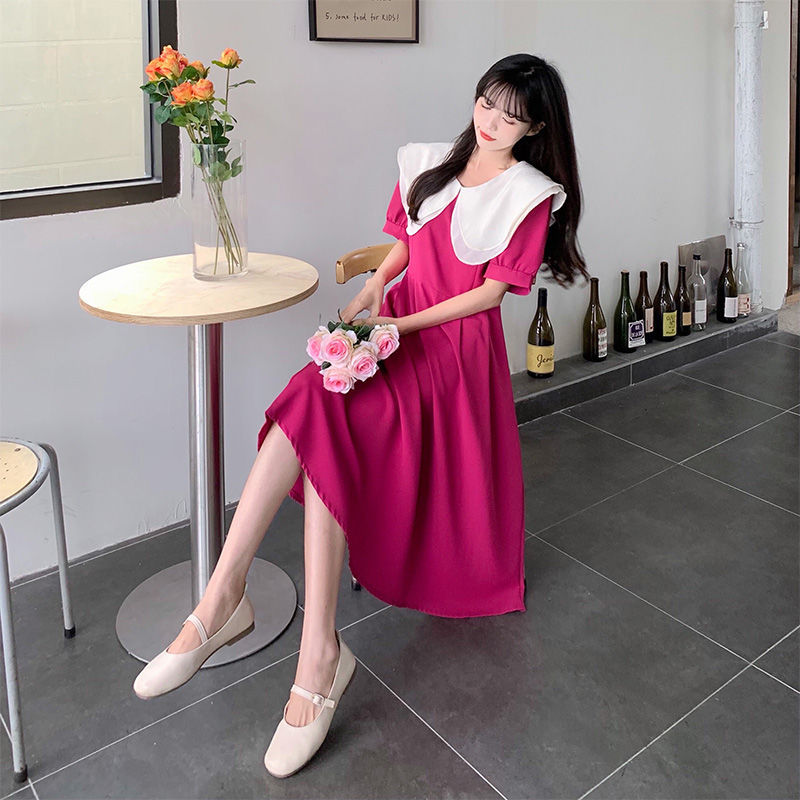 胖MM大码夏新款文艺复古小清新法式荷叶领收腰系带连衣裙短袖显瘦详情13