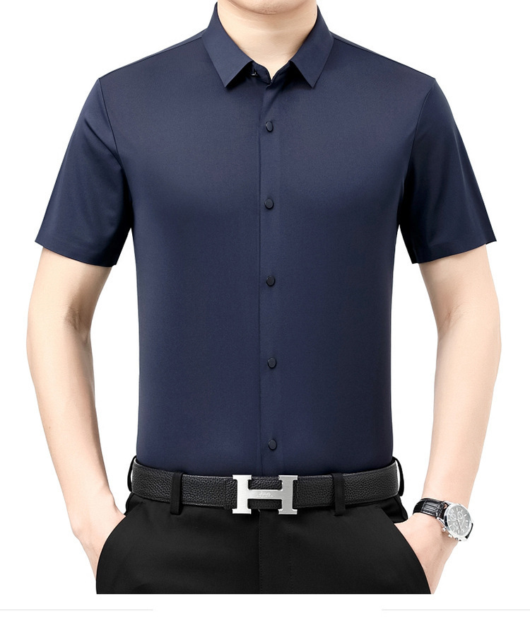 Verano 2024 nuevo negocio morera seda manga corta camisa de hombre de mediana edad verano casual vestido formal sin marcas camisas de hombre pic 15