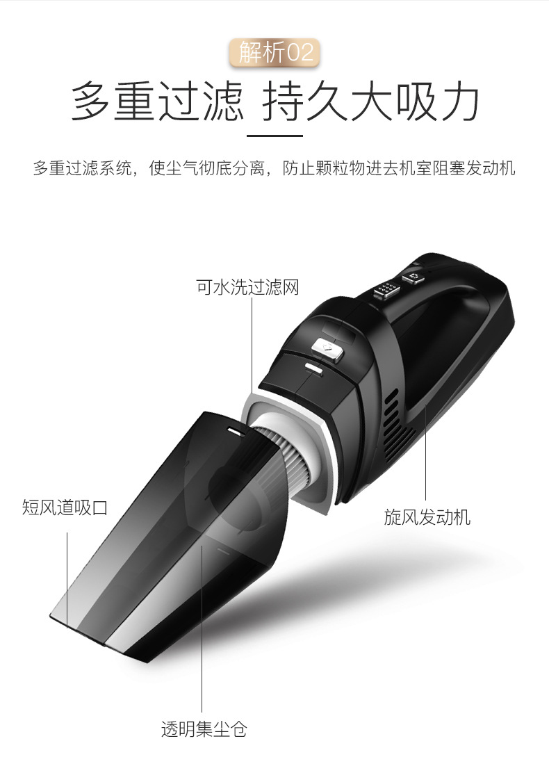 120W大功率四合一车载吸尘器 充气泵测胎压 便携式车用无线吸尘器详情23