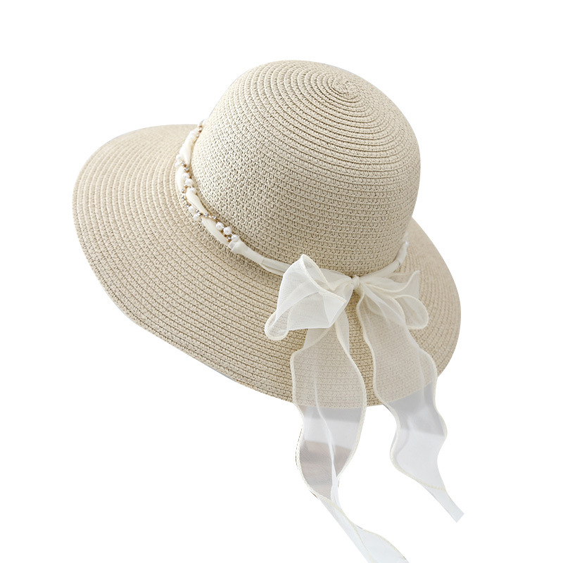Sombrero de playa de encaje francés con correa de cola grande sombrero de playa paseo marítimo sombrero de paja mujer protección solar versátil moda strass sombrero de pescador pic 6