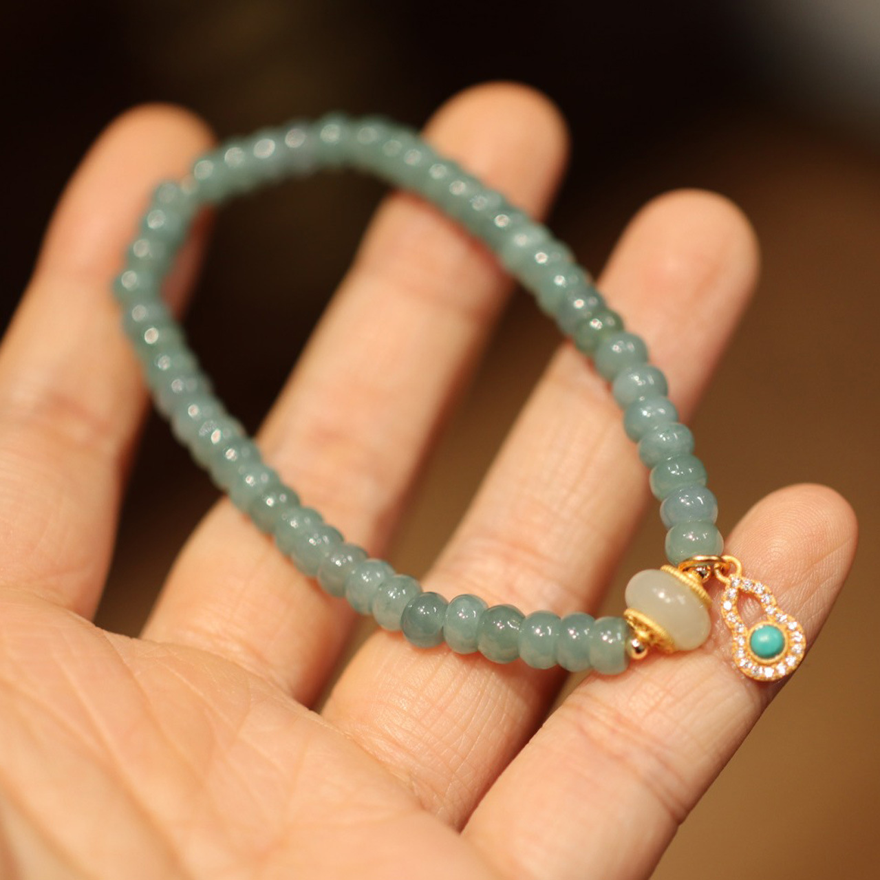 Blue water jadeite abacus bead single-loop bracelet and Tian Tian jade running ring Nan Hong accessory jewelry bracelet for good fortune and auspiciousness pic 18