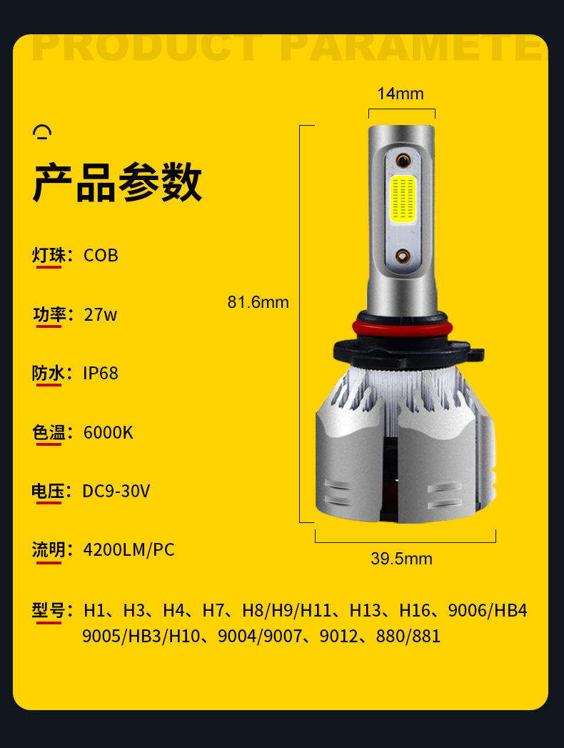  R11汽车led大灯12v24V摩托车前照头灯h4远近光改装灯泡详情7
