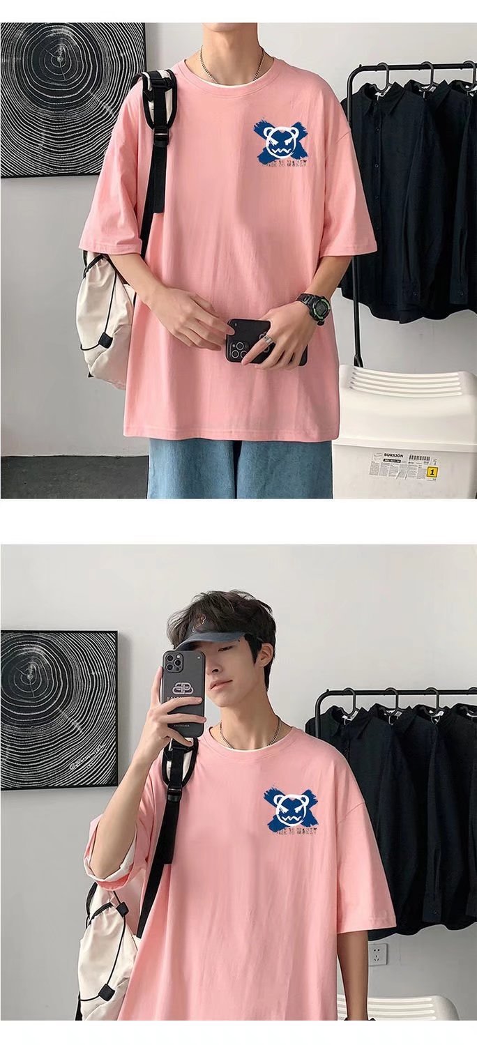 Summer Hong Kong-style devil graffiti short-sleeved T-shirt for men, ins trend loose couple half-sleeved T-shirt for casual wear, thin clothes pic 11