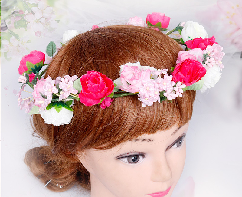 Xinyun Factory Direct sales of garland bride headwear, European and American Bohemian summer pink hair bands, Hawaiian headwear accessories pic 1