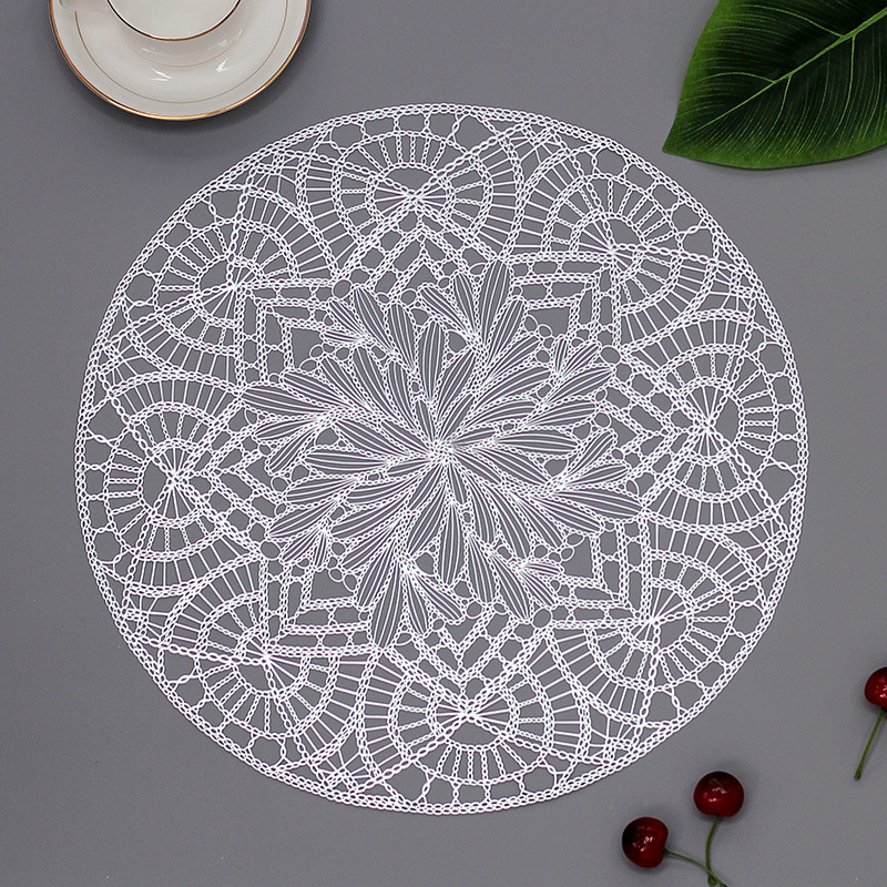 Womei European-style light luxury, fashionable, simple and elegant lace flower round hollowed-out table mat, INS style, fresh, waterproof, oil-resistant, anti-slip, heat-resistant, wear-resistant and heat-insulating table mat pic 5