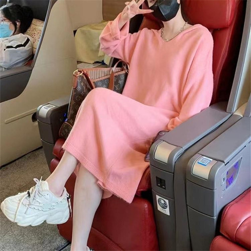 秋冬鱼尾针织连衣裙女过膝中长款打底内搭修身冬季配大衣的毛衣裙详情7