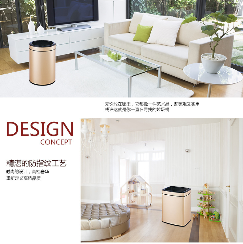 Creative trash can, double-layer thickened PP round storage bucket, household stainless steel trash can pic 2