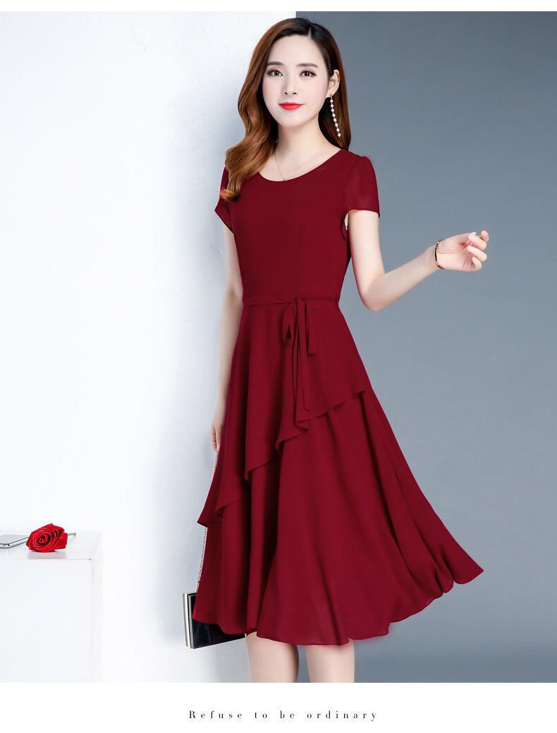 2020新款夏季高端收腰显瘦减龄气质中长款圆领大码女装连衣裙外贸详情15