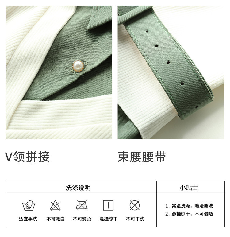 2023年秋季新品时尚气质百搭假两件连衣裙系带收腰拼色中长A字裙详情29