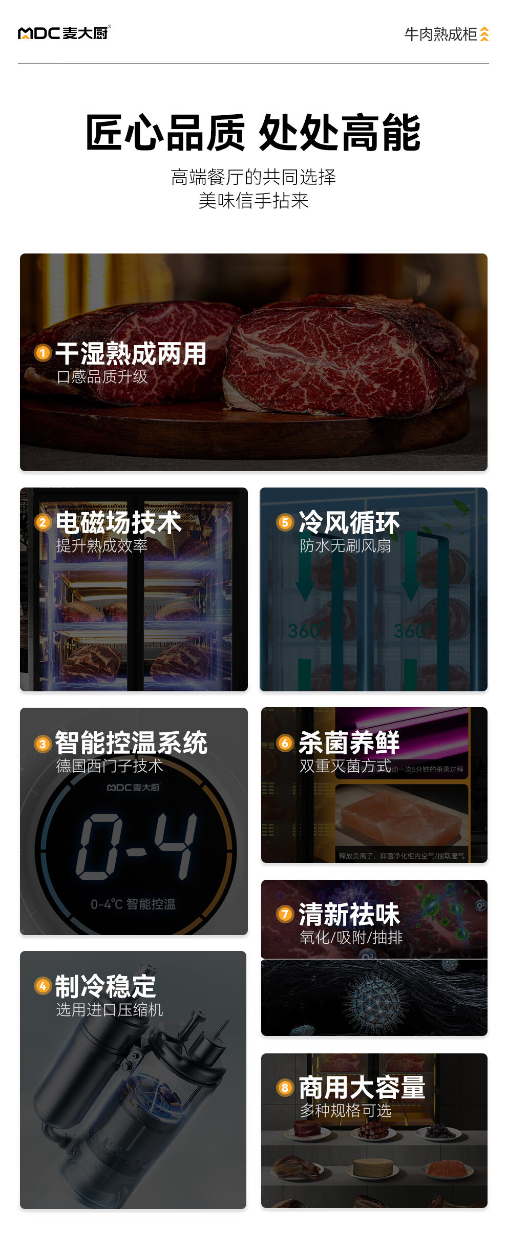 麦大厨家用牛排智能冷藏柜干式恒温柜高端排酸柜牛肉熟成柜商用详情2