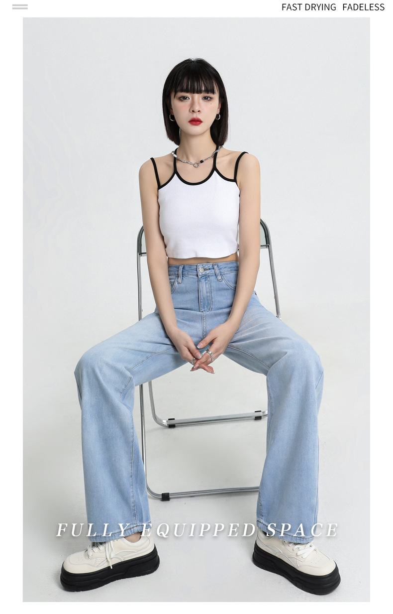 夏季主推透气超软质感直筒牛仔裤女显瘦小个子阔腿高腰拖地直筒裤详情18