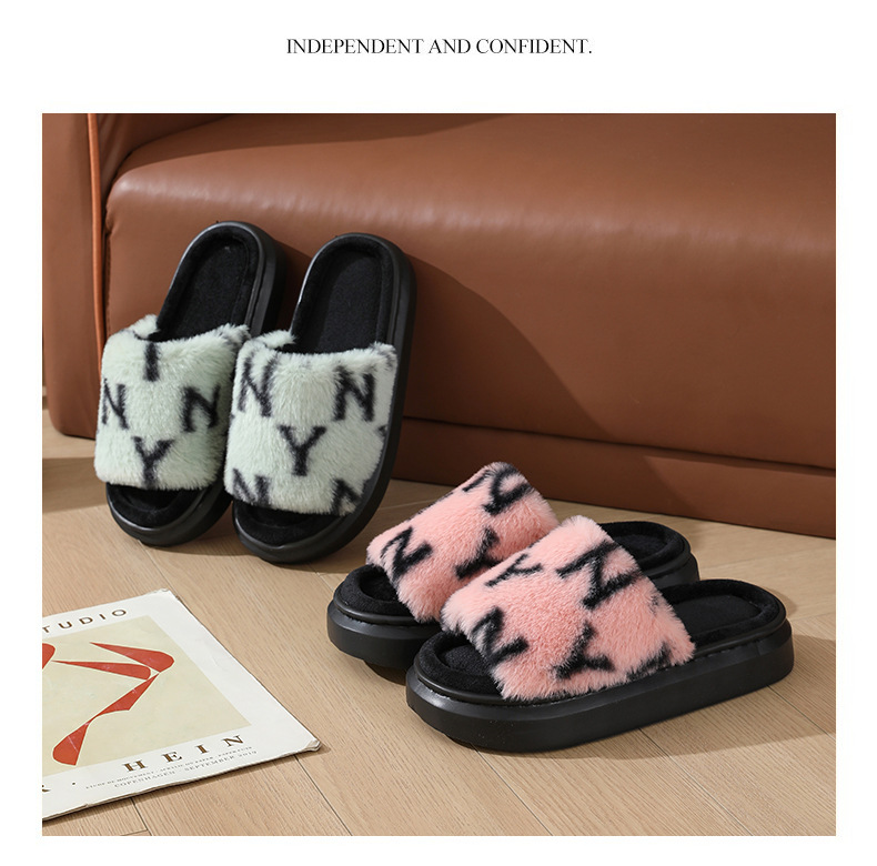 毛毛拖鞋女2024年春季新款室内厚底开口棉拖鞋批发秋冬季可外穿潮详情6