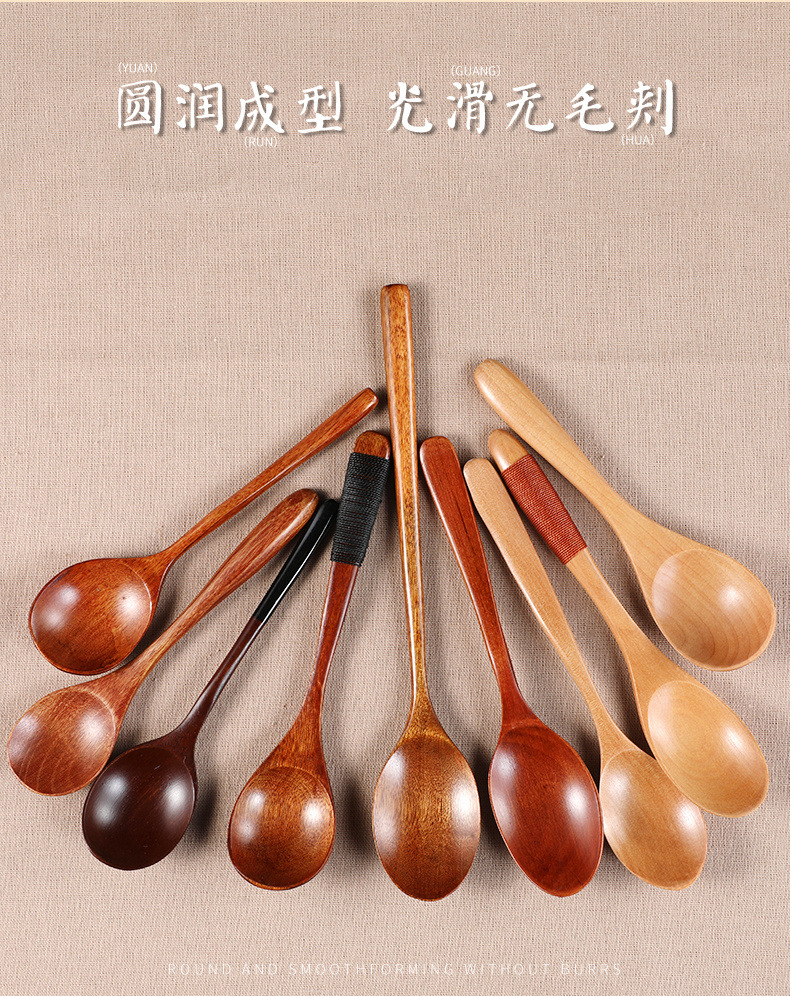 实木家用成小木勺长柄韩式蜂蜜勺木质调羹便携餐具儿童吃饭勺详情3
