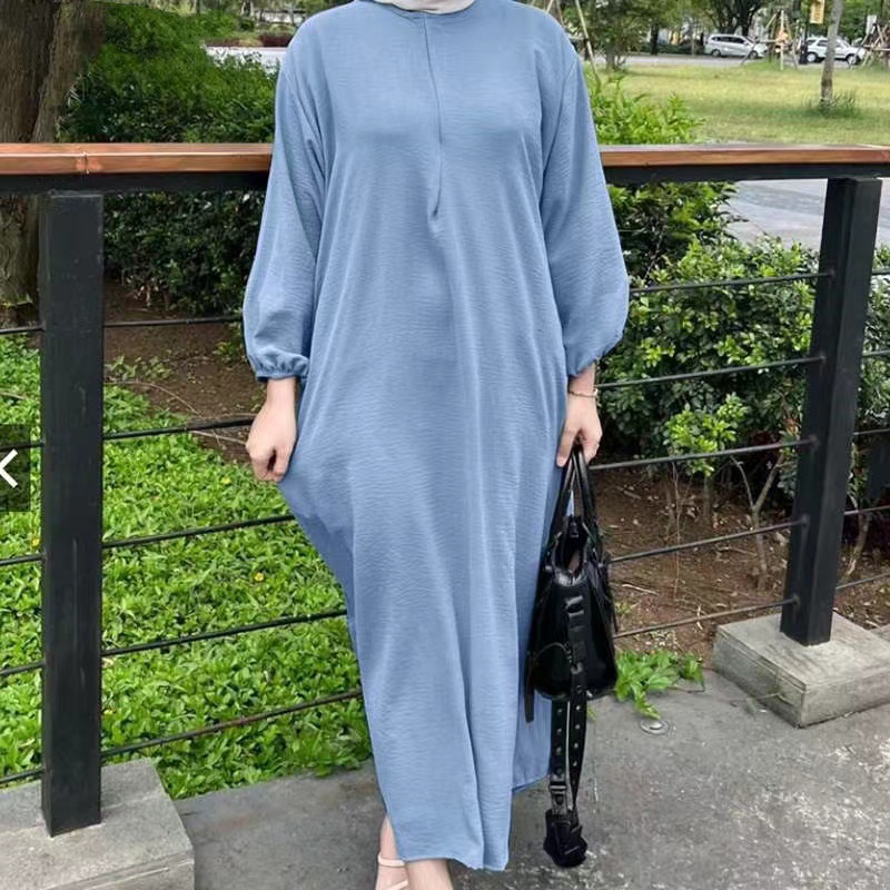 2023时尚春秋新款连衣裙女式泡泡袖纯色背心长袍女士休闲宽松长裙详情8