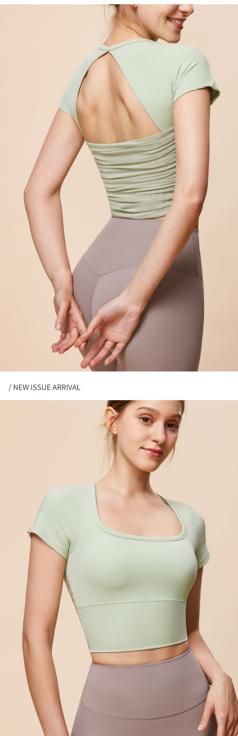 新款简约大圆领运动短袖紧身镂空美背跑步健身上衣吸湿排汗瑜伽女详情16