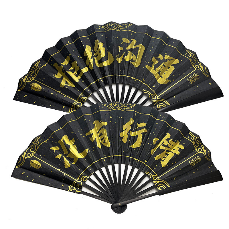 国潮古风10寸男扇中国风双面图案印刷折扇表演道具绢布扇子批发详情8