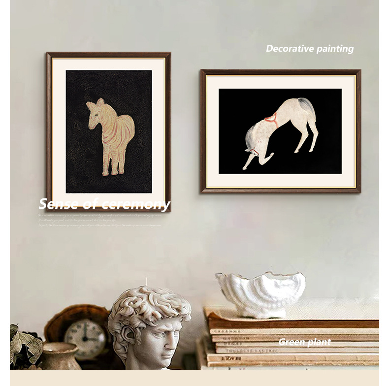 常玉小马装饰画法式复古中古风挂画餐厅客厅小众艺术壁画详情1