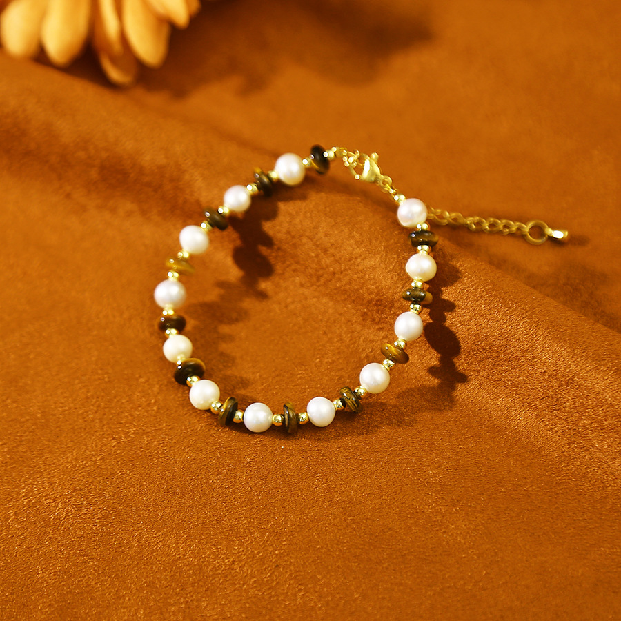 美拉德虎眼石天然淡水珍珠百搭手链小众设计轻奢手镯闺蜜学生手饰详情8