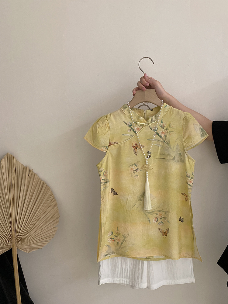 国潮国风女童旗袍夏季轻薄女宝新中式裙子夏装宝宝汉服儿童国风两件套详情2