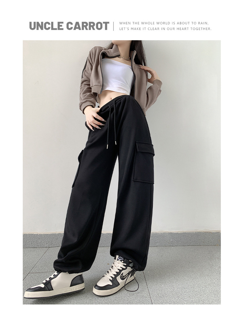 工装运动裤女2023秋冬新款牛奶丝高腰宽松显瘦直筒休闲窄版阔腿裤详情27