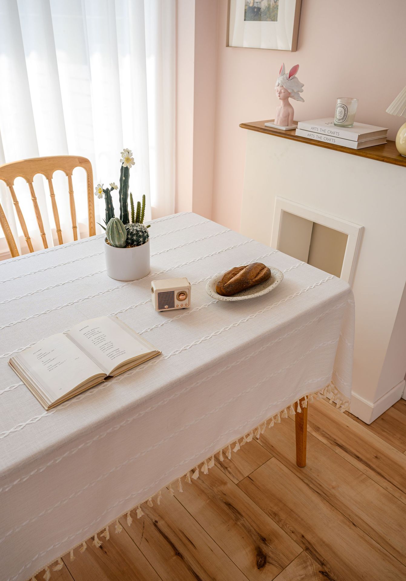 Cross-border three-dimensional embroidered striped tablecloth, popular black solid color, white cotton and linen tablecloth cover, fabric outdoor party pic 10