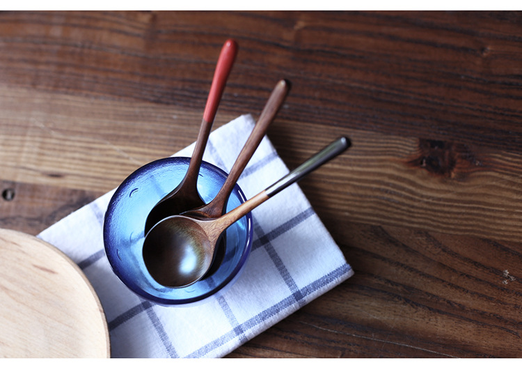 日式创意实木餐具 原木木勺 便携圆口红黑鼠尾小勺详情5