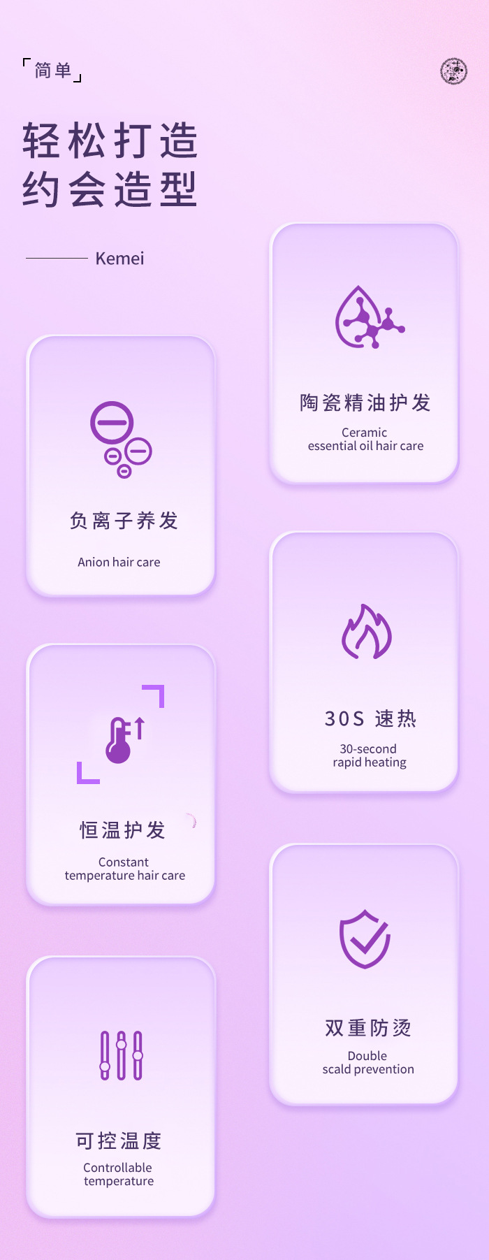 科美/KEMEI新款护发自动卷发棒速热恒温负离子护发四档调温卷发器KM-1881详情3