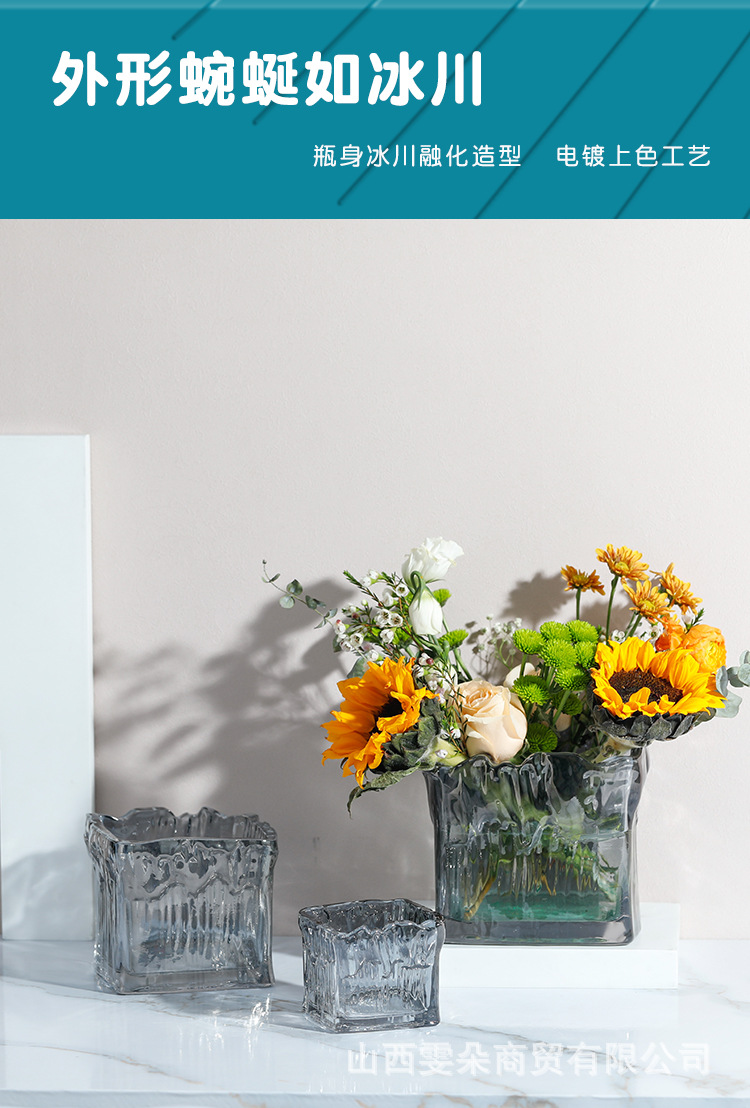 Wholesale glacier pattern square vases, modern and simple ins Spanish-style glass square vases, hydroponic ornaments pic 4