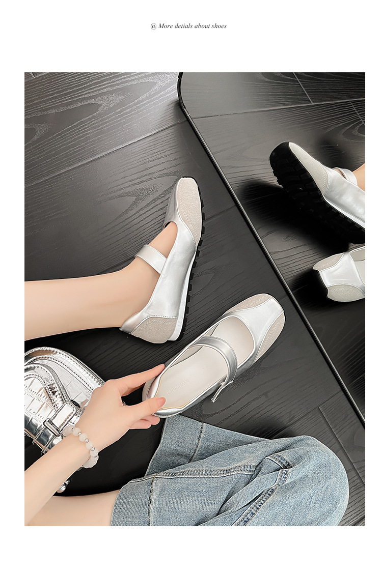 现货小银鞋浅口平跟芭蕾鞋中跟小方头单鞋慵懒风韩系复古德训鞋女详情18
