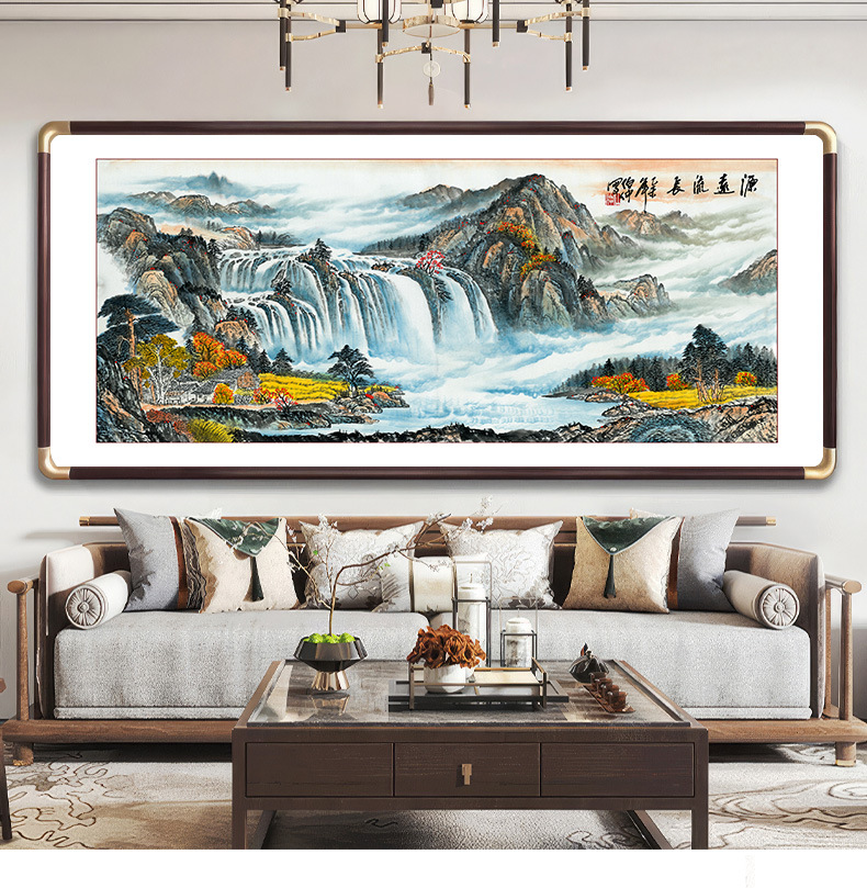 源远流长客厅沙发背景墙画办公室茶楼工装新中式山水国画幅幅挂画详情2