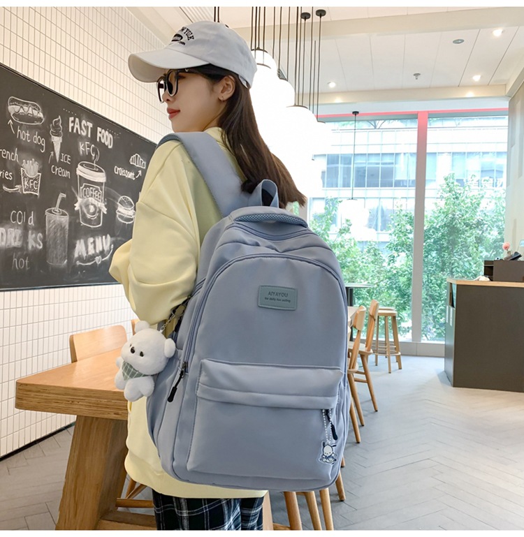 森系大容量高中大学生书包女简约百搭ins校园风双肩包女电脑背包详情31