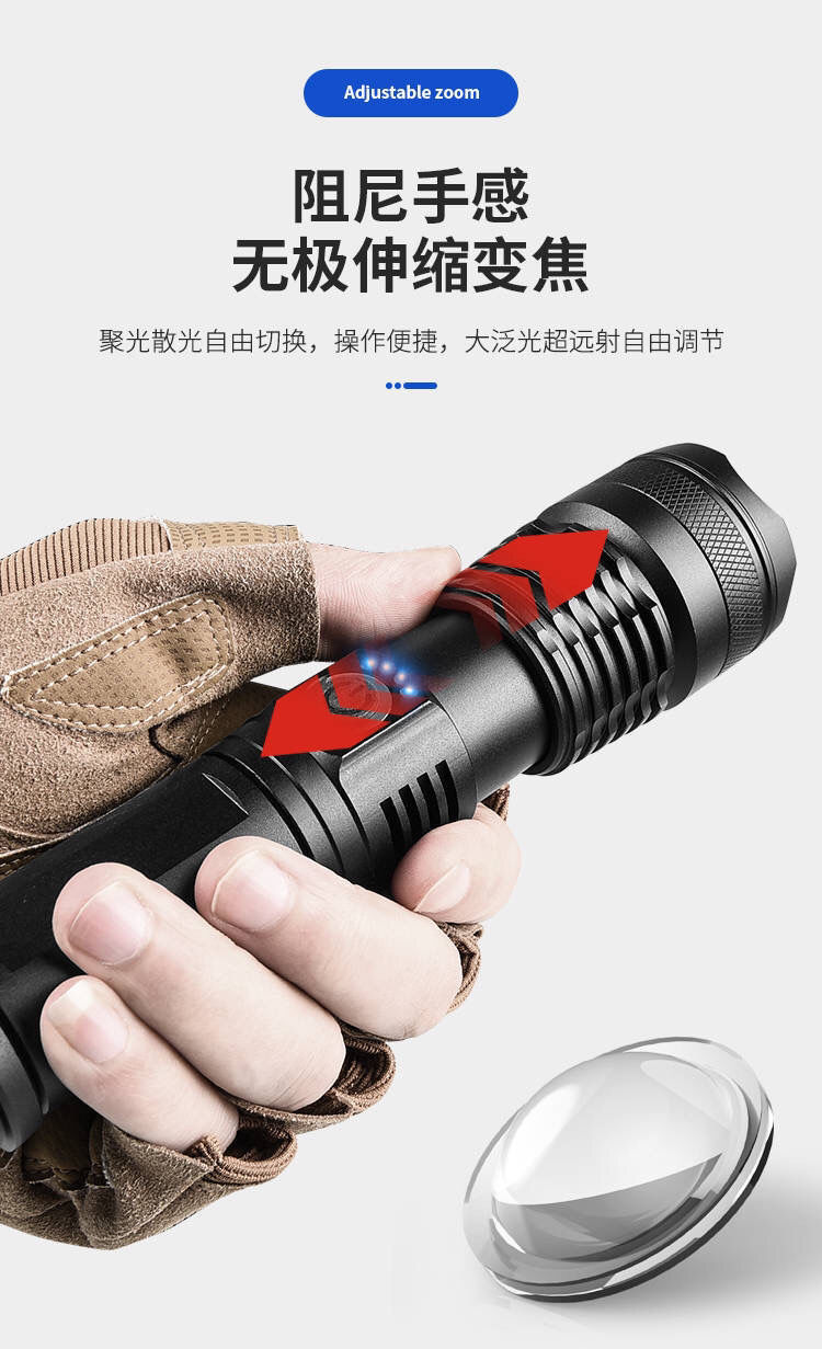 Wholesale of high-intensity flashlights, outdoor charging led focused flashlights, multi-functional lighting, household emergency flashlights pic 3