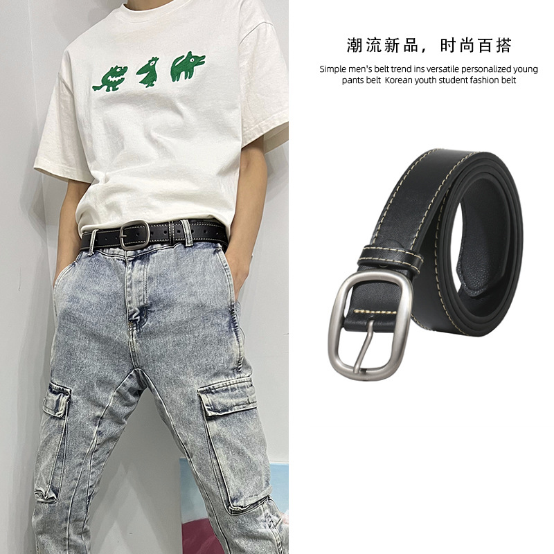 针扣皮带男士年轻人港风潮流ins简约牛仔裤腰带男女通用百搭裤带详情3