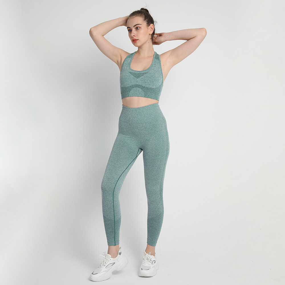 无缝笑脸点点蜜桃臀瑜伽裤工字文胸运动背心健身瑜伽服两件套装女详情7