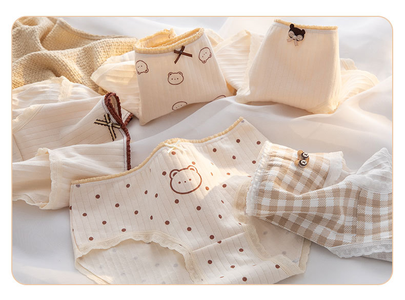 新款内裤女纯棉中腰日系肤色小熊少女包臀纯棉内裆女士三角裤详情3