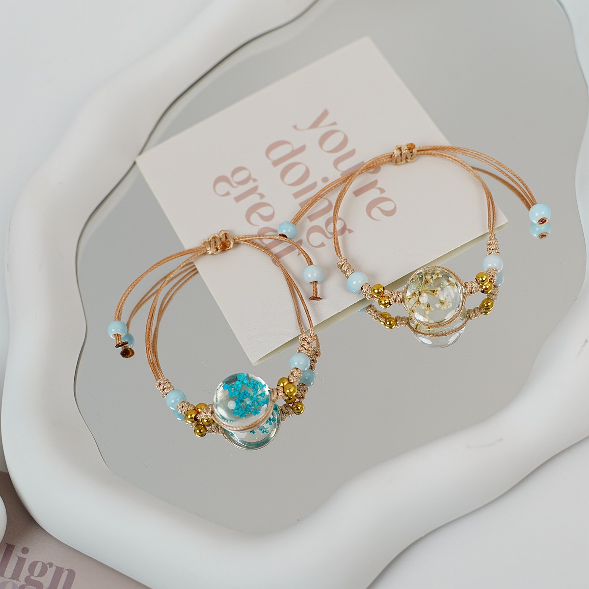 Cross-border Korean version popular and simple peach blossom bracelet, female forest style student dried flower accessories, street stall products, factory direct sales pic 6