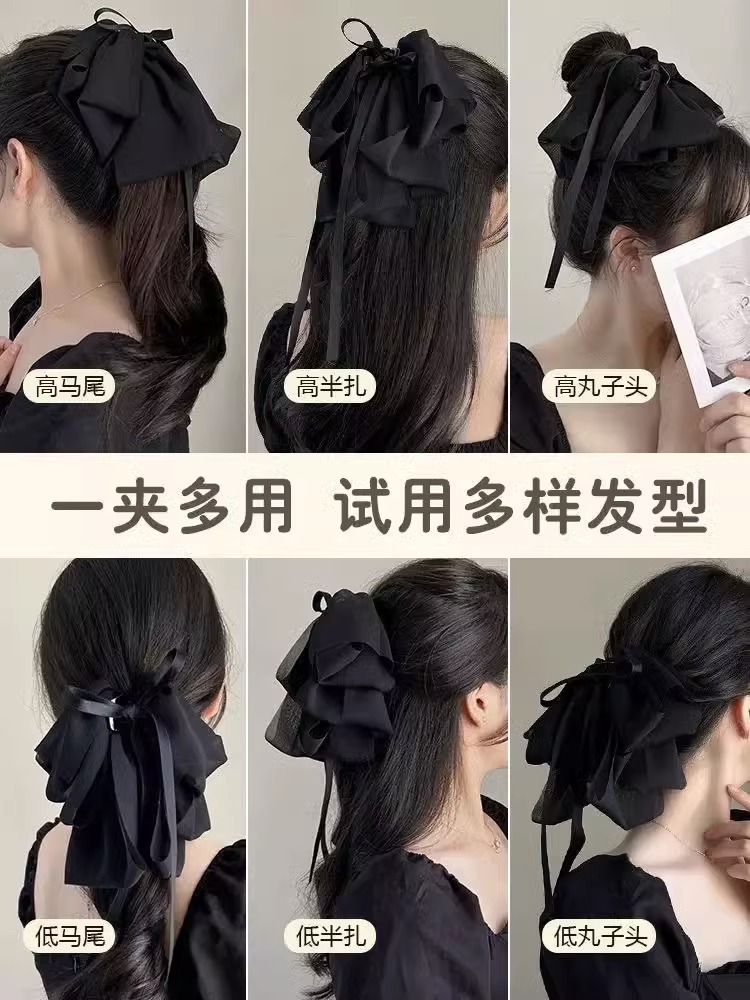 Korean-style bow hair clip, ribbon, oversized back head grab clip, high-end updo chiffon hair accessory, top clip wholesale for women pic 2