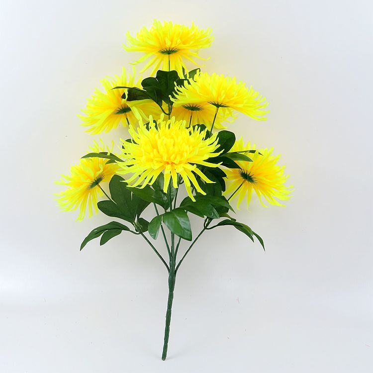 河南厂家现货批发新款仿真菊花中粗杆大把束假花七头金丝菊绢花详情29