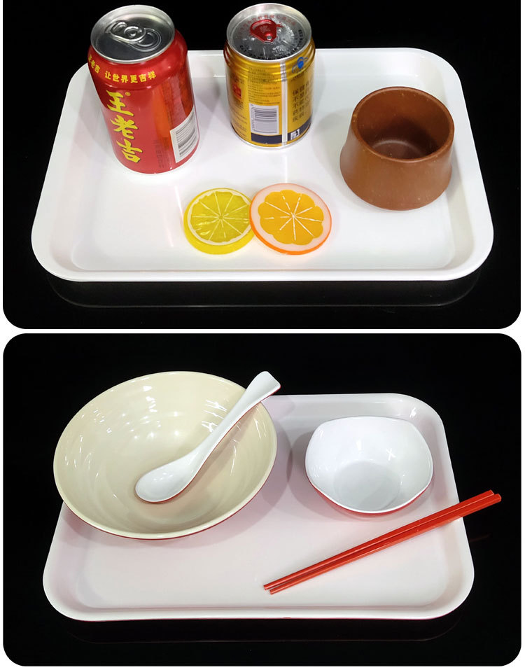 密胺餐具食堂快餐早餐酒店塑料长方形白色家用托盘轻奢置物水果黑详情12