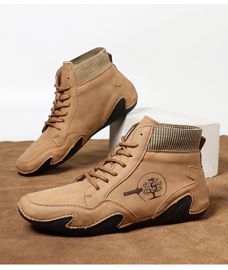 跨境爆款袜子口切尔西靴独立站大码男鞋高帮男士休闲鞋子马丁靴详情35