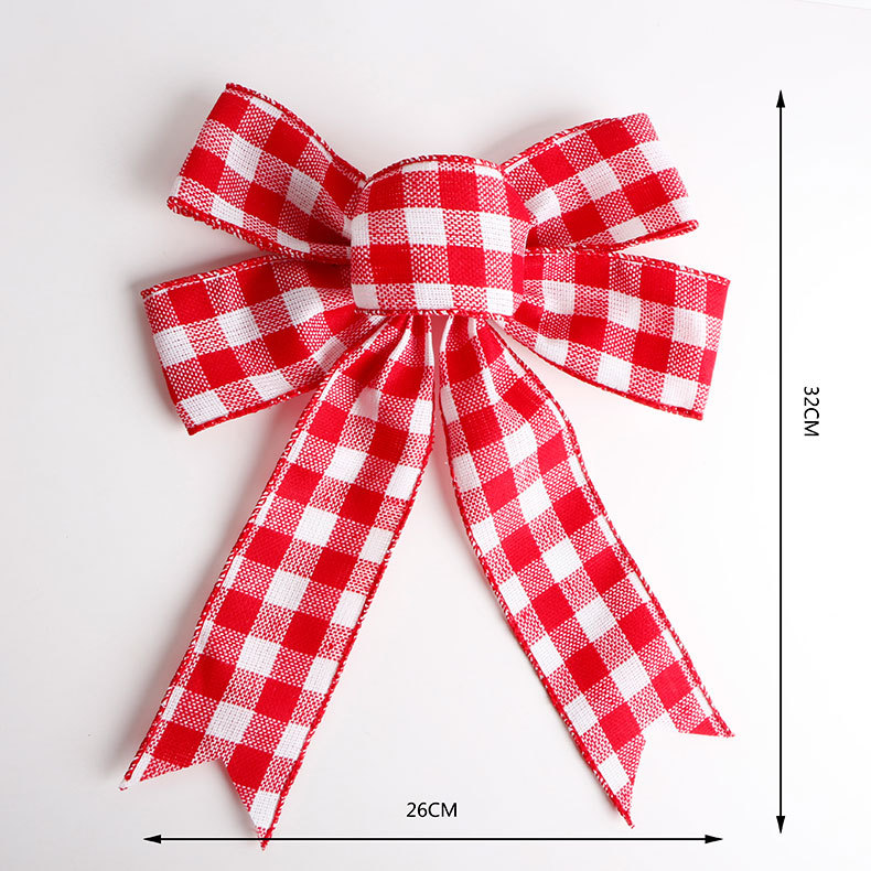 Wholesale of handcrafted Christmas tree ornaments and pendants with black, white, red and black checkered patterns made of Simisi faux linen ribbons pic 32