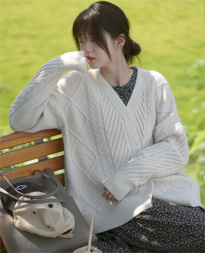 撞色针织开衫上衣女2022秋冬新款宽松慵懒风外穿软糯毛衣外套女装详情12