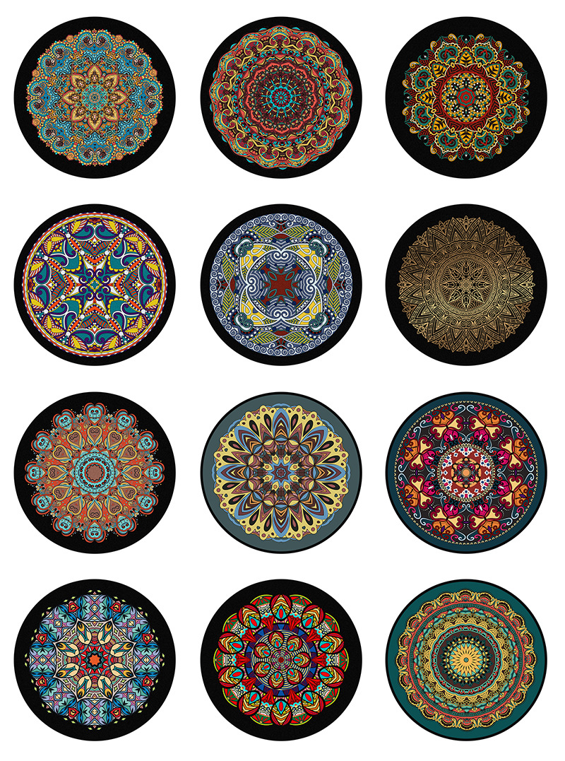 Cross-border ethnic wind round floor mat alfombra cristal de peluche mandala estampada mesa de centro cesta colgante sala de estar hogar pic 1