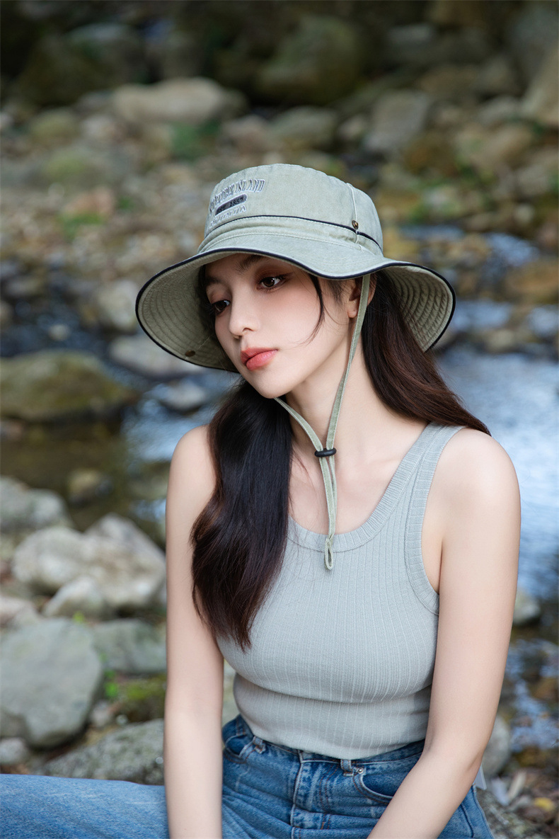户外字母渔夫帽子女士春夏季水洗棉奔尼登山帽大沿防晒遮阳帽批发详情18